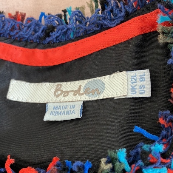 Boden Boucle Tweed Plaid Fringe Shift Dress Sleeveless Size 8 Long - Picture 9 of 11